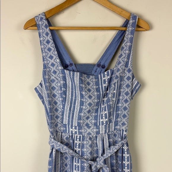 Fat Face The Serena Embroidered Blue Chambray Sleeveless Sundress Size Small - Picture 2 of 14